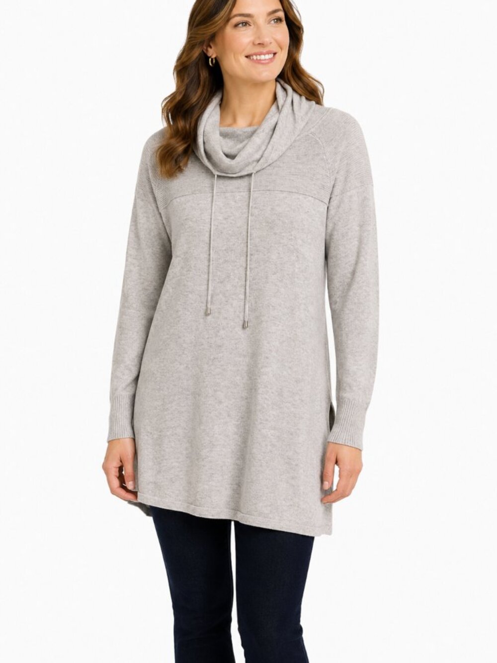 DAKINI Cowl Neck Tunic Sweater Heather Oatmeal Size L